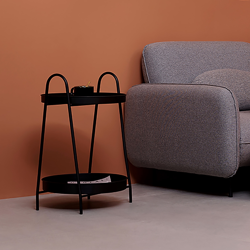 Modern Round End Table for Living Room with Storage MDF&Metal Black window image