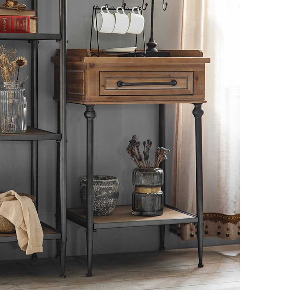 Industrial Standing Kitchen Shelving with Drawer in Black&Natural window image