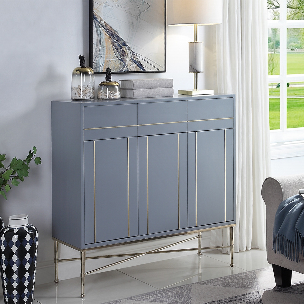 Modern Blue Cabinet Rectangular Sideboard Buffet with Doors & Shelves & Drawers in Gold window image