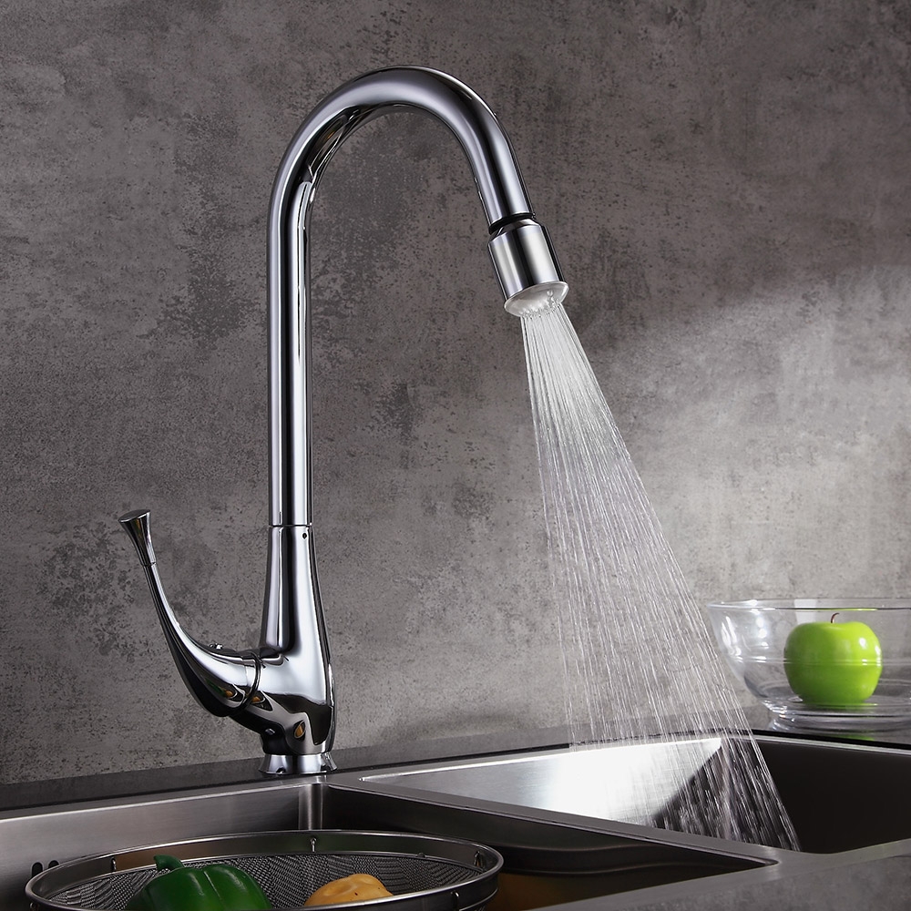 Peko LED Coloré Robinet Mitigeur de Cuisine avec Bec Pivotant Pull-down Arc Haut Levier Simple image de fenêtre
