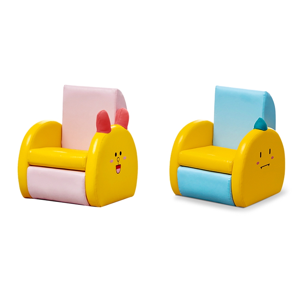 Foldable Kids Chair Yellow PU Leather Upholstery Storage Chair window image