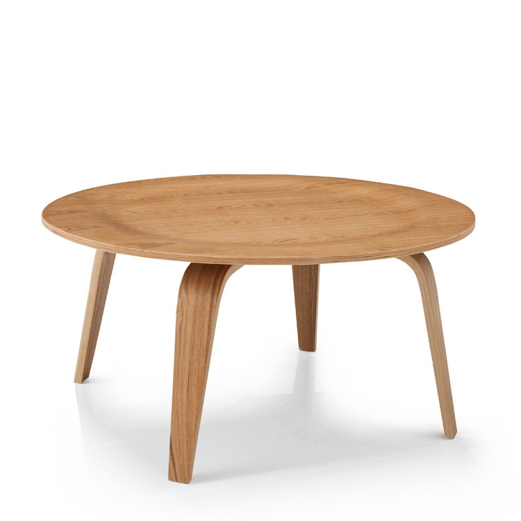 Mid-Century Modern Natural Wood Coffee Table Round Tray Coffee Table with Bent Tapered Legs window image