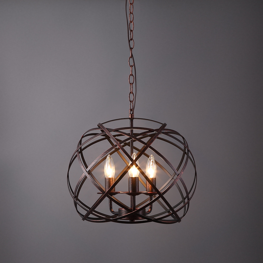 Industriële Loft Geometrische 3-licht Globe kroonluchter Antieke koperen kaars stijl kroonluchter Vensterafbeelding