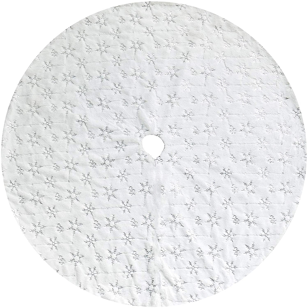 Christmas Decoration Tree Skirt Christmas Tree Foot Carpet with Silver Snowflake Sequins window image