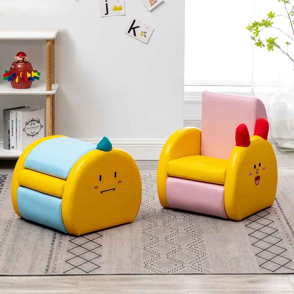 Foldable Kids Chair Yellow PU Leather Upholstery Storage Chair window image