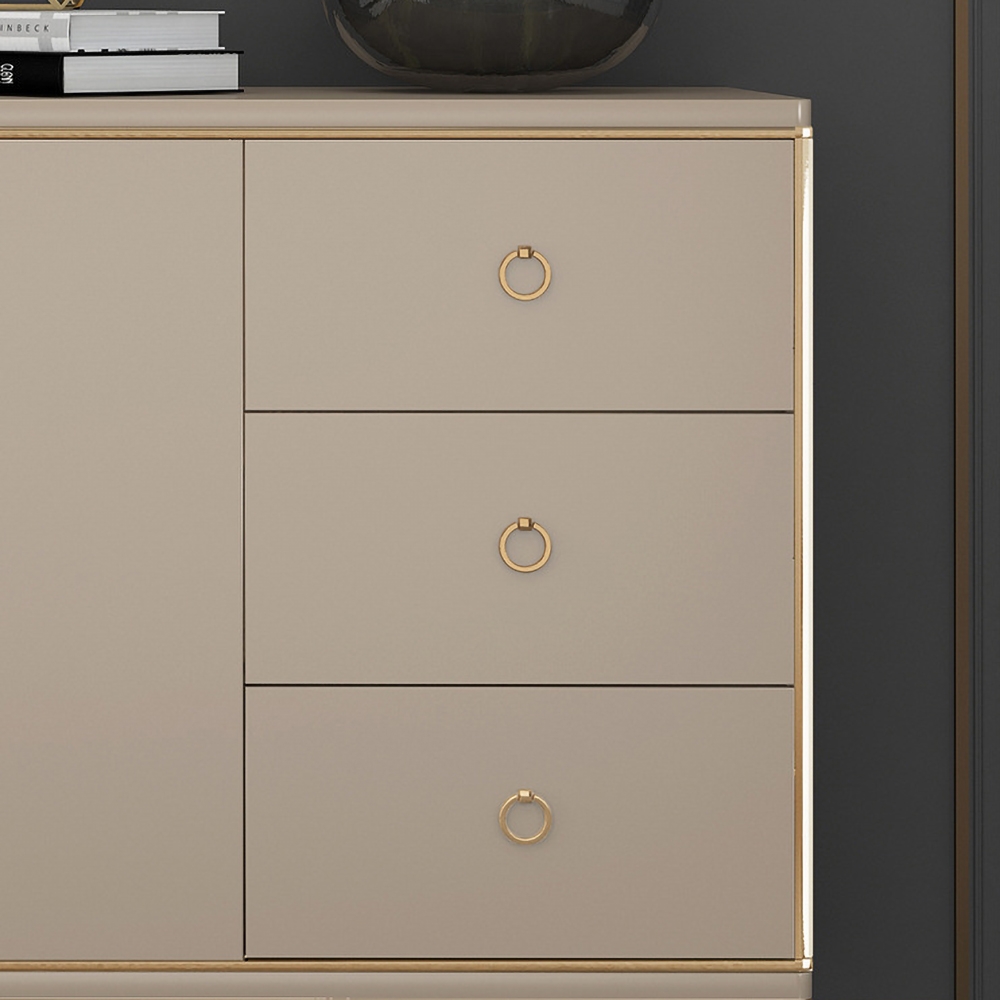 63" Modern Champagne Sideboard Buffet 2-Doors & 6-Drawer Kitchen Cabinet window image