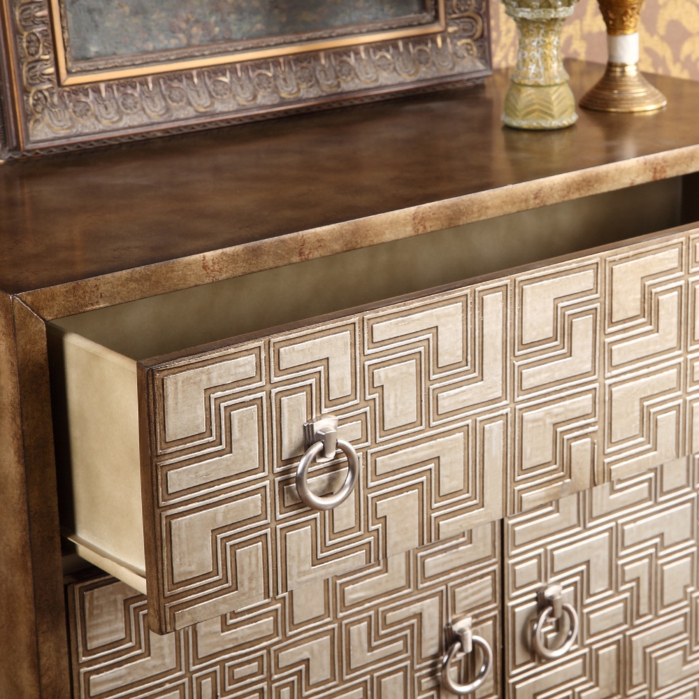 36" Vintage Entryway Cabinet Distressed Accent Cabinet Carved Surface with Doors & Drawer & Shelf window image