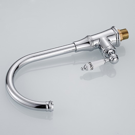 Classic Gooseneck White Single Porcelain Handle Kitchen Faucet in Solid Brass window image