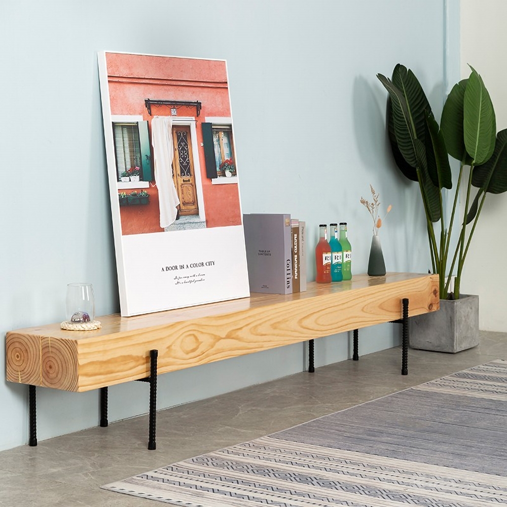 Cottage Natural TV Stand Pine Wood Media Stand for TVs up to 85" in Large window image