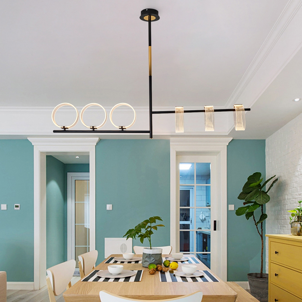 Linear LED Acrylic Island Pedant Light Black and Gold 6 Light Modern window image