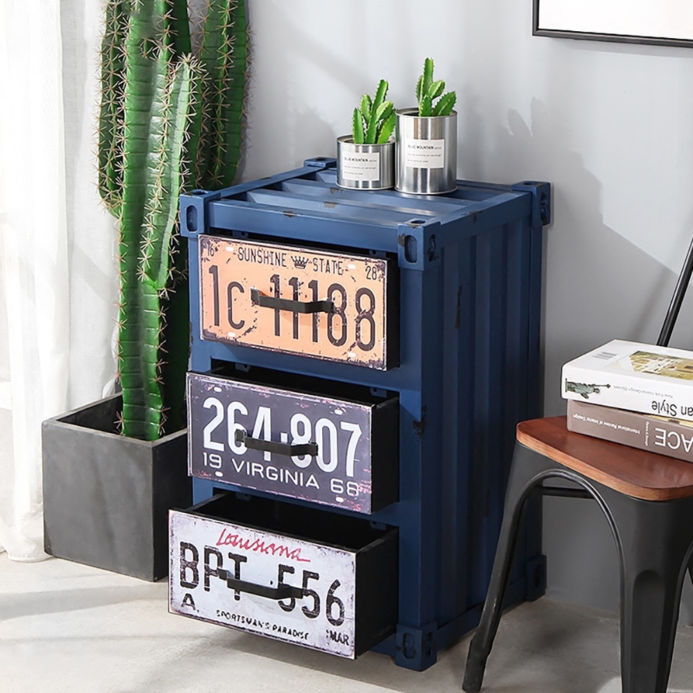 Industrial Blue Storage Cabinet Container Chest with 3 Drawers window image