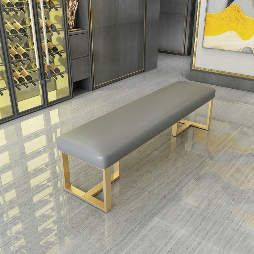 Modern Hallway Bench Grey Faux Leather Upholstered Ottoman Bench for End of Bed window image