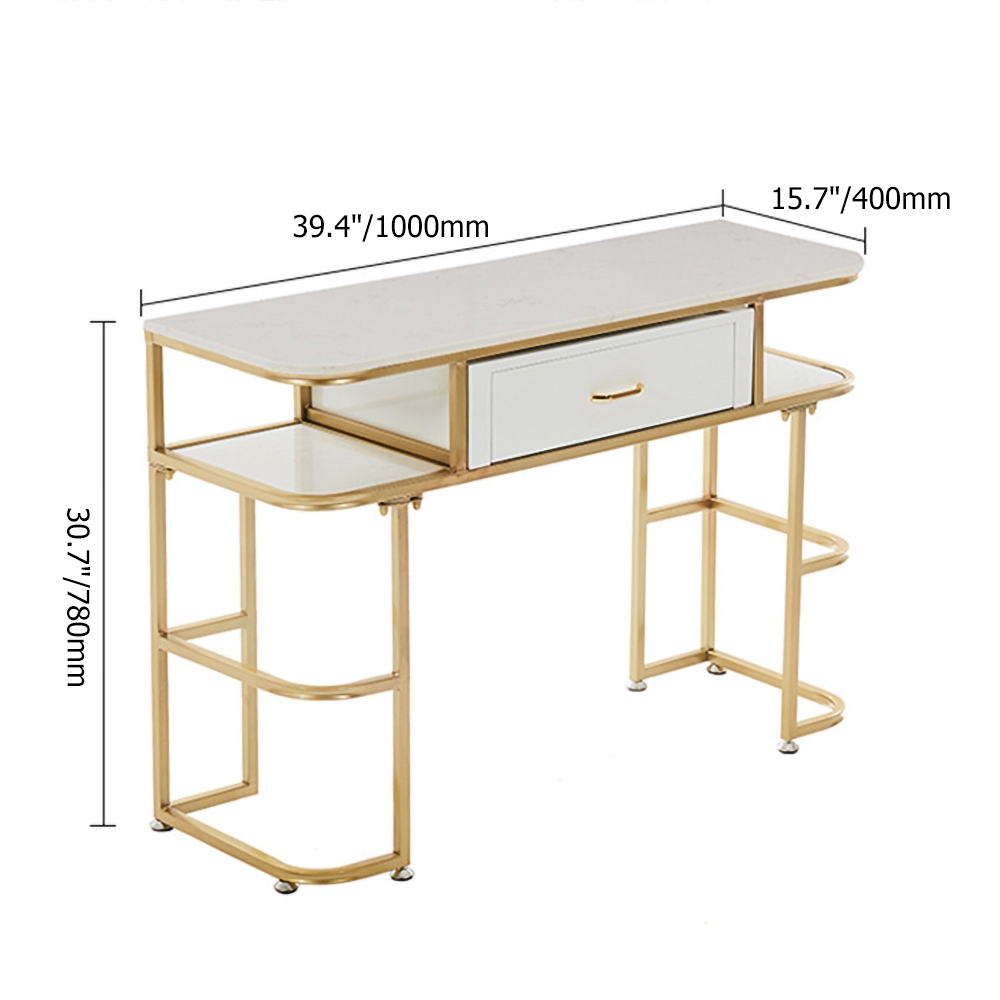 39" Modern White Makeup Vanity Faux Marble Dressing Table with 1 Drawer & Shelves in Gold window image