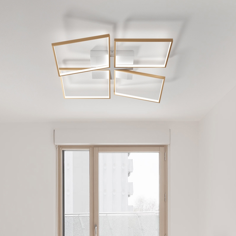 Modern Square LED Flush Mount Ceiling Light in Gold & White window image