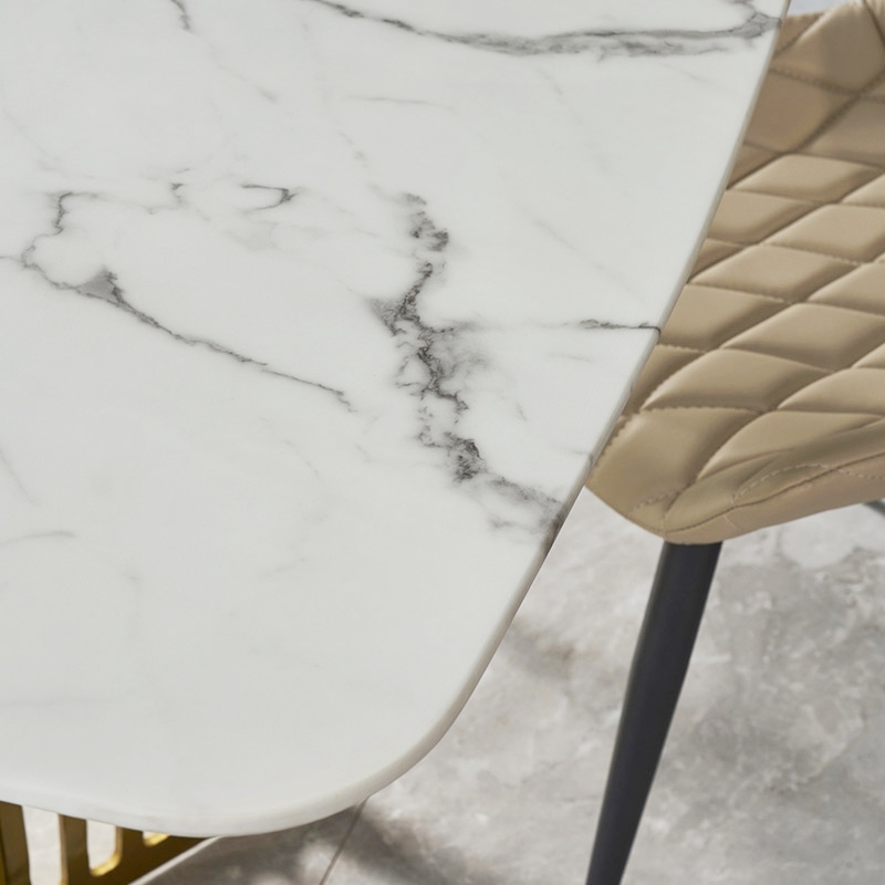 Contemporary 63" Rectangular Faux Marble Dining Table Gold Base Stainless Steel window image