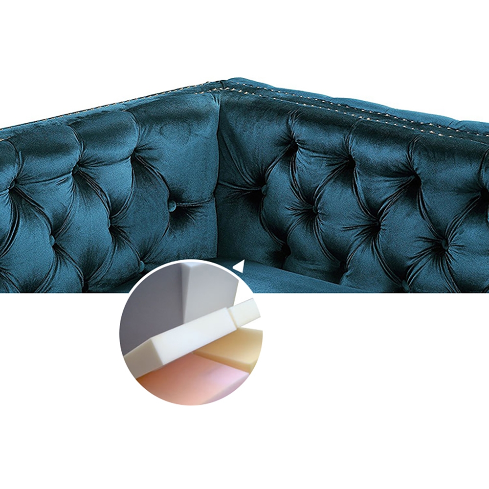 Blue Sofa Sectionals Velvet Upholstered Sofa Chesterfield Sofa in Stainless Steel window image