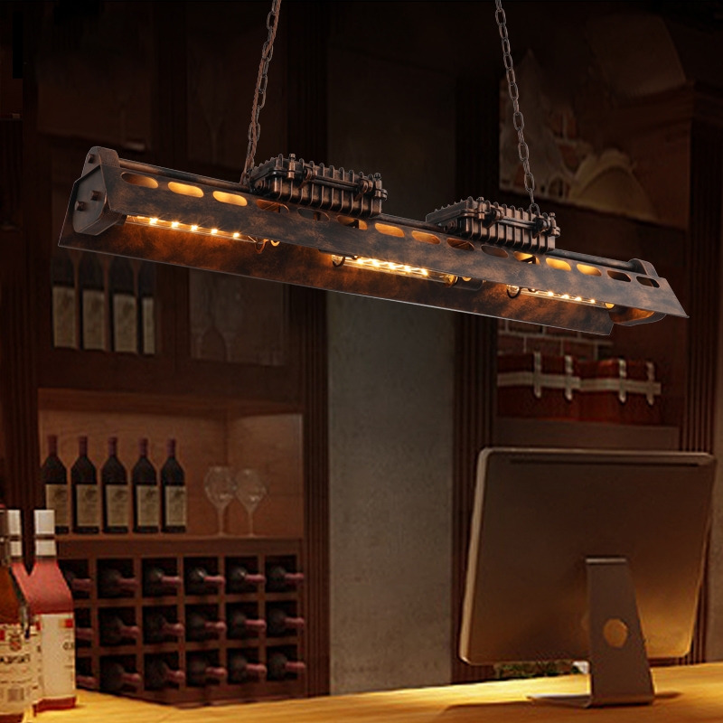 Industrial Loft Linear Pendant Light Vintage Pool Light Fixture Rust 6-Light Pendant Light window image