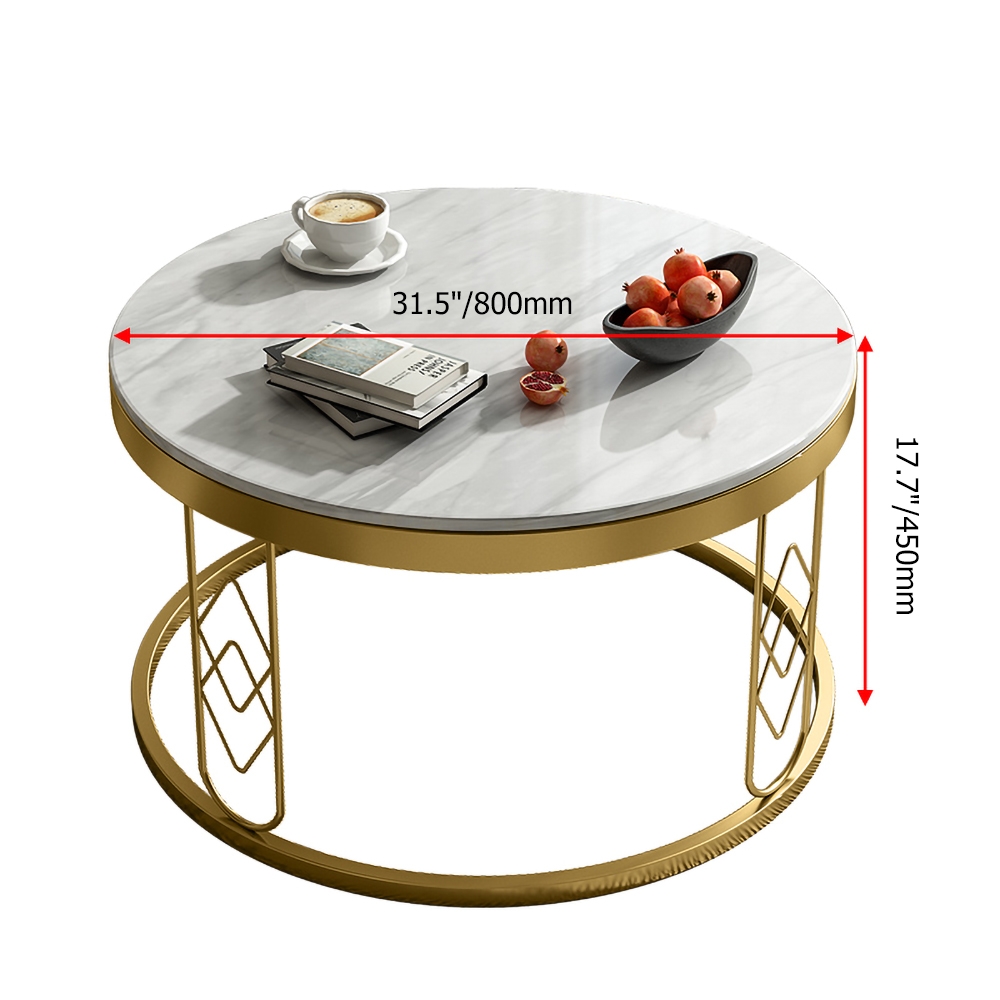 Modern Round Coffee Table with Marble Tabletop Metal Base in Gold window image