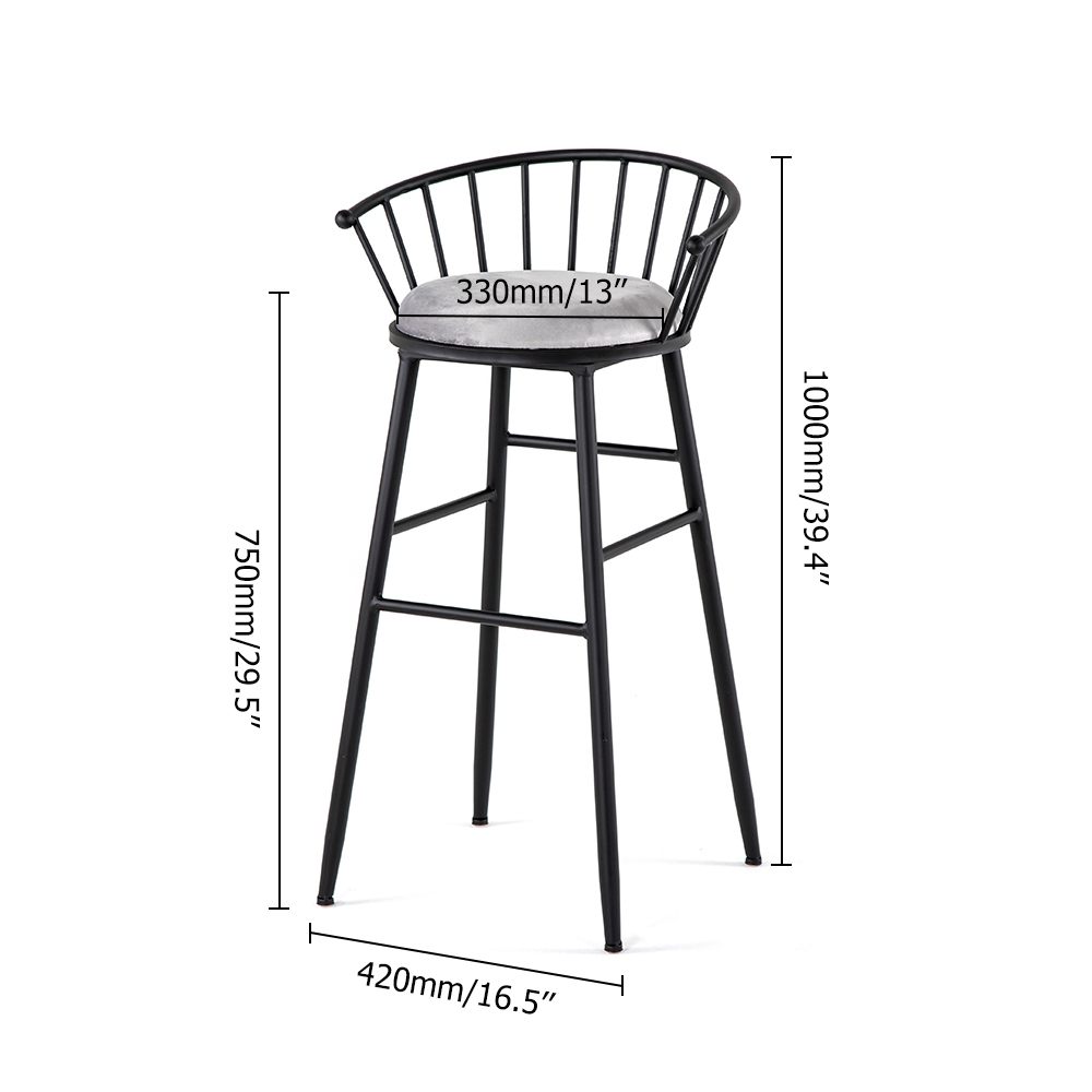 39.4" Height Bar Stool with Hollow Backrest Velvet Upholstery Bar Chair Set of 2 window image