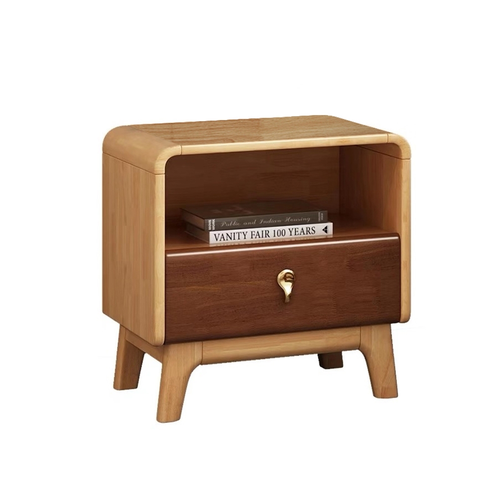 Modern Cottage Bedroom Nightstand 1-Drawer Natural Bedside Table window image