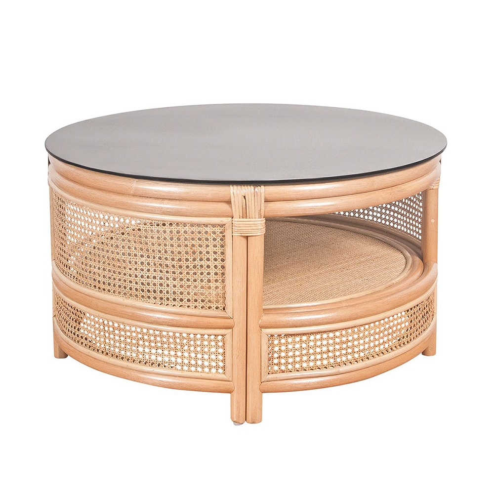 Rustic Coffee Table 2-Tiered with Storage with Tempered Glass Top window image