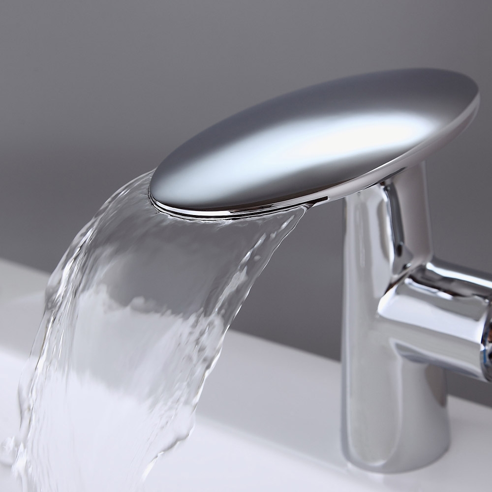 Pene Stylish Single Handle Polished Chrome Waterfall Bathroom Basin Tap Solid Brass window image