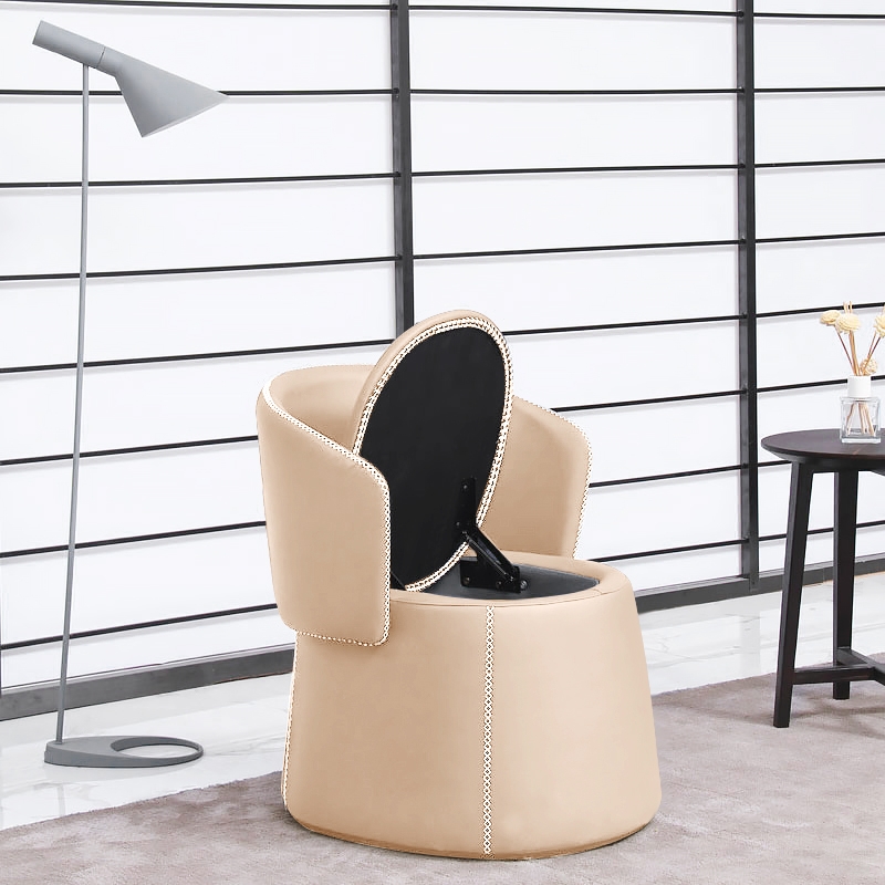 Convertible Beige Faux Leather Accent Chair Upholstered Armchair with Storage Modern Ottoman window image