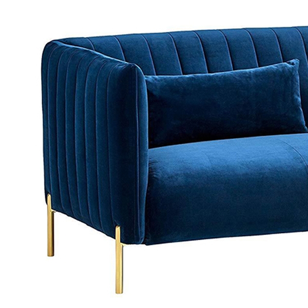 Mid Century Modern 75" Blue Velvet Upholstered 3 Seater Sofa in Gold window image