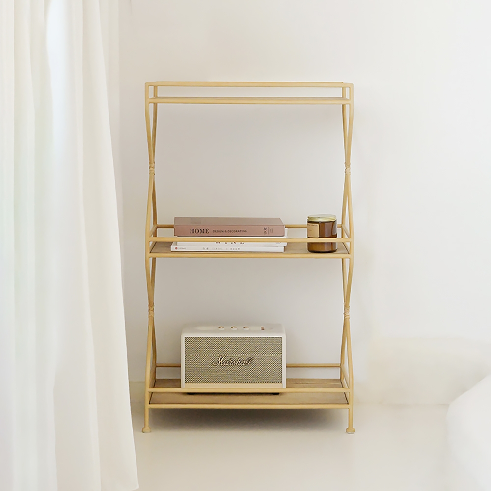 Natural Rectangular Bookshelf Modern Manufactured Wood&Metal Gold Bookcase with Shelves window image