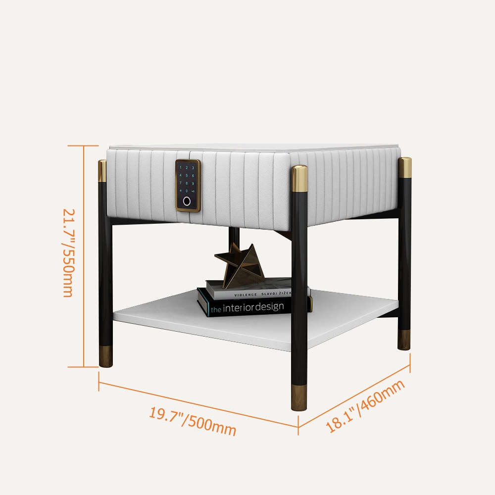 White Upholstered Bedside Table 1-Drawer Nightstands with Electronic Lock weights dimensions image