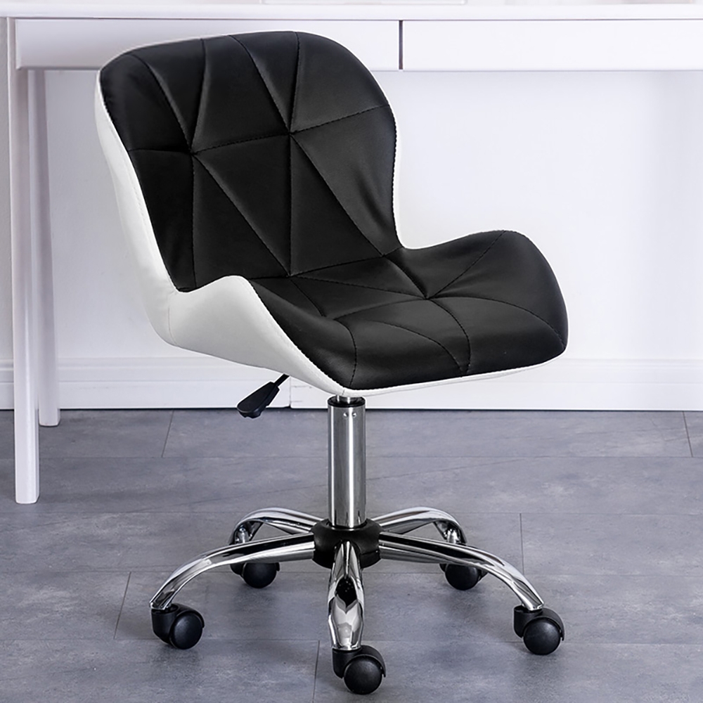 Black PU Leather Task Chair Upholstered Swivel Office Chair Height Adjustable window image