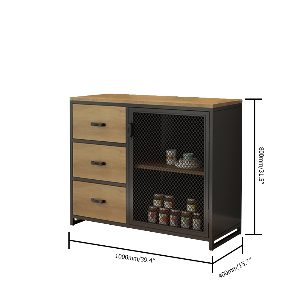 Industrial Loft Black Sideboard Buffet Storage Metal Mesh Accent Cabinet with Door&Drawer&Shelf window image