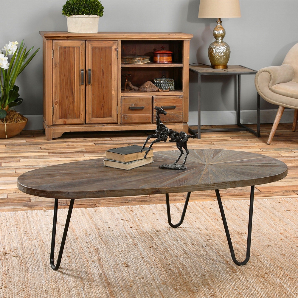 Rustic Coffee Table with Wooden Top & Metal Legs window image