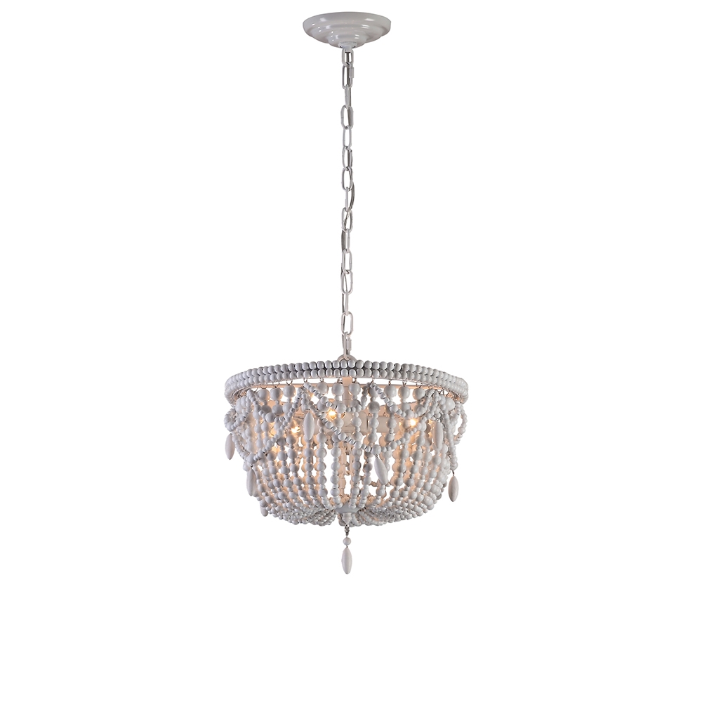 Rita Vintage Country 3-Light Distressed Wood Beaded Basket Pendant Light Ceiling Light in White window image
