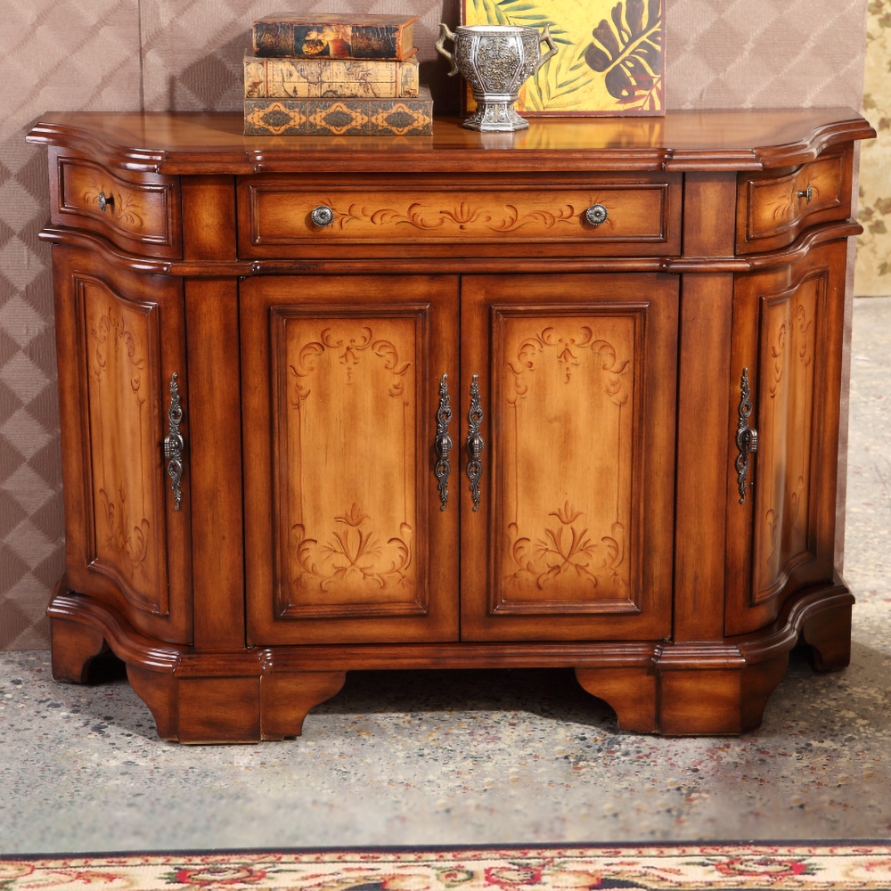 1220mm Vintage Walnut Sideboard Buffet Accent Cabinet with 4 Doors & Shelf & Drawer window image