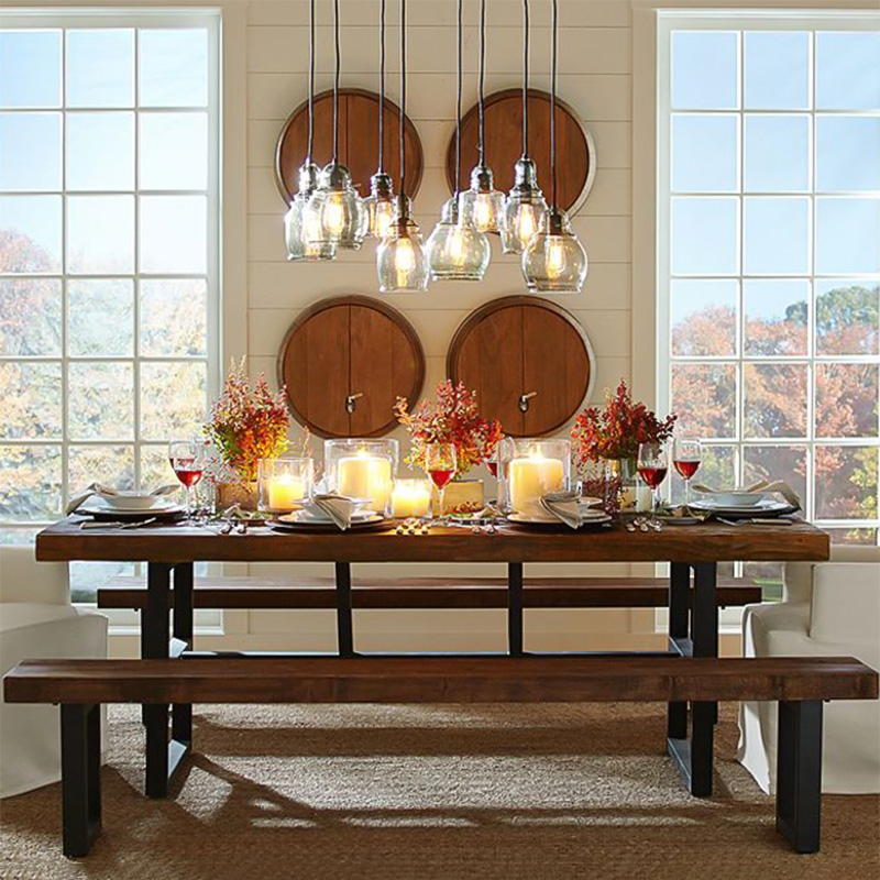 Vintage Rustic Solid Wood and Metal Dining Table Large Rectangular Table with Thick Top in Black window image