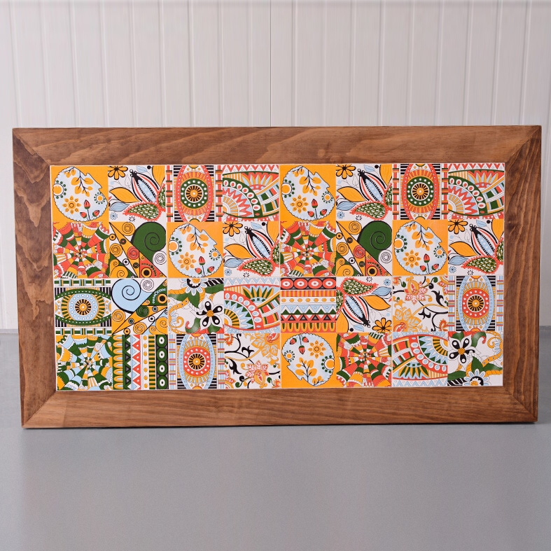 Industrial Retro Pipe 55" Rectangular Dining Table Wood & Metal Dining Table Colorful Pattern window image