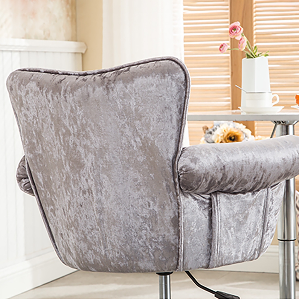 Grey Modern Task Chair Velvet Upholstered Swivel Office Chair Height Adjustable window image