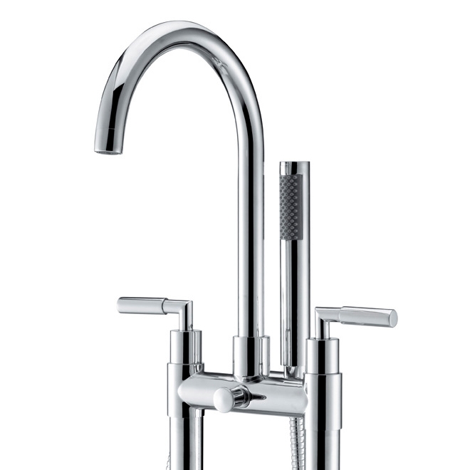 Stev Dual Lever Handle Floor Mounted Clawfoot Tub Filler Faucet in Polished Chrome Solid Brass window image