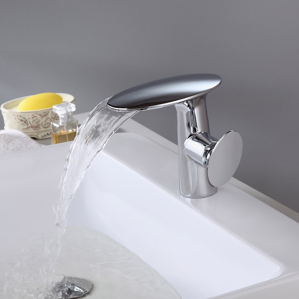 Pene Stylish Single Handle Polished Chrome Waterfall Bathroom Basin Tap Solid Brass window image