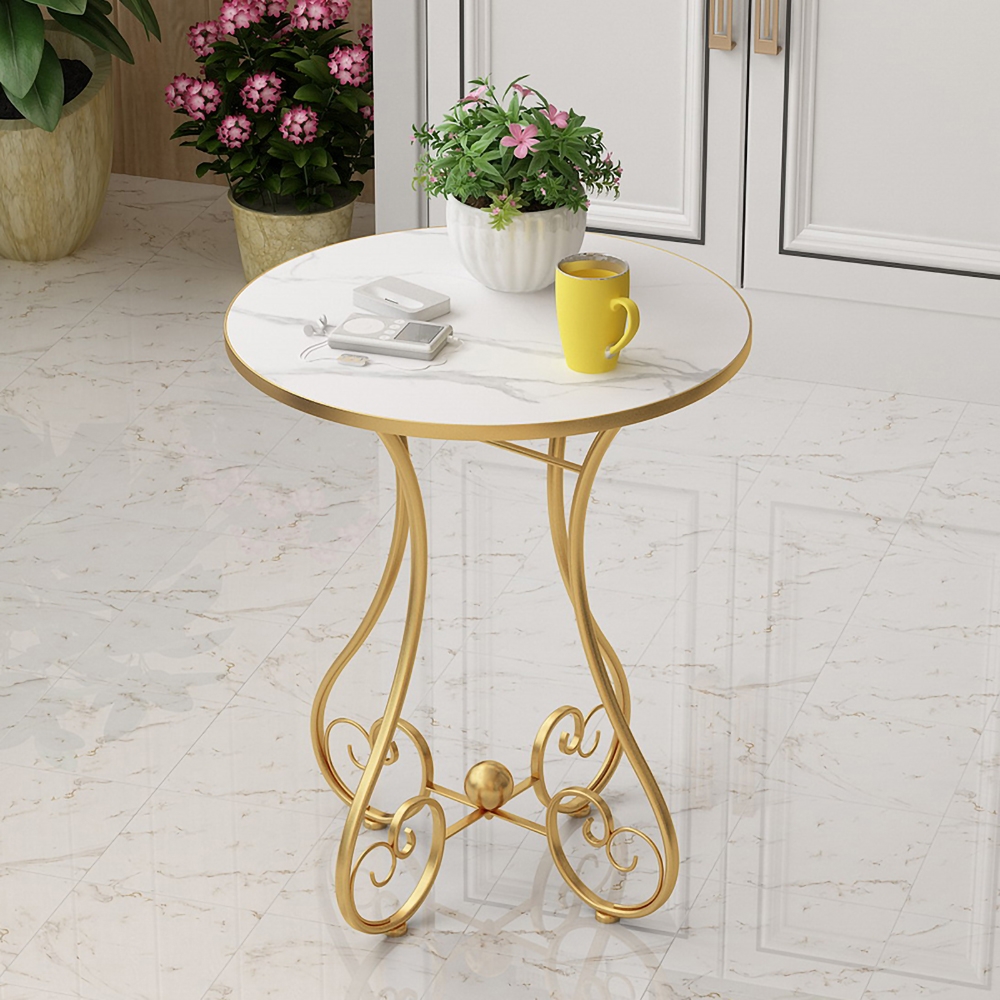 Gold Round End Table with Metal Frame Side Table window image