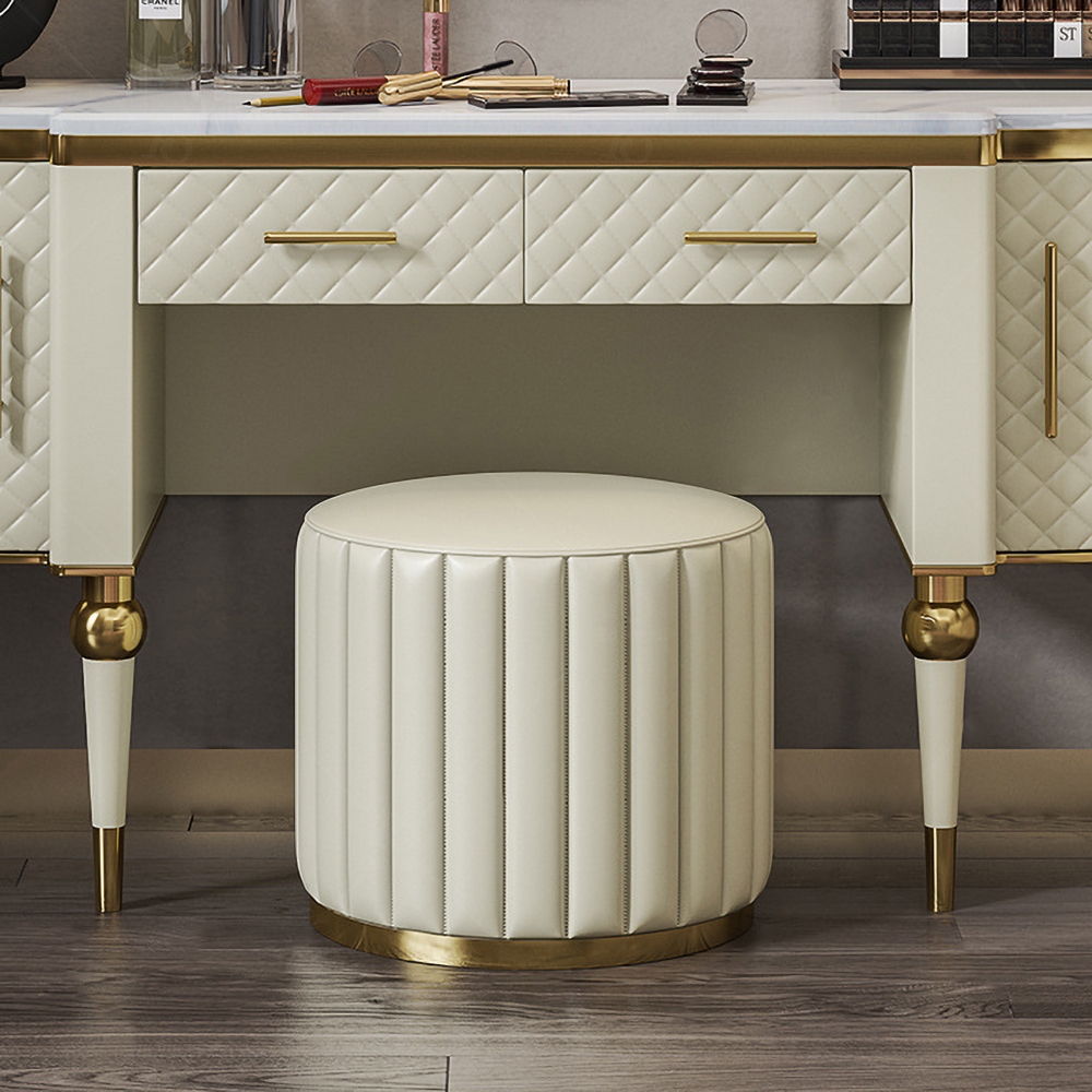 Postmodernism White Makeup Vanity Faux Marble Top Upholstered Dressing Table with Storage Stool Included window image