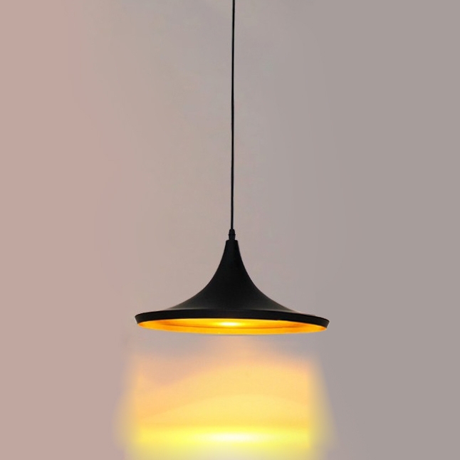 Aluminum Geometric Form Wide Single-Light Hanging Pendant Light Fixture in Black window image