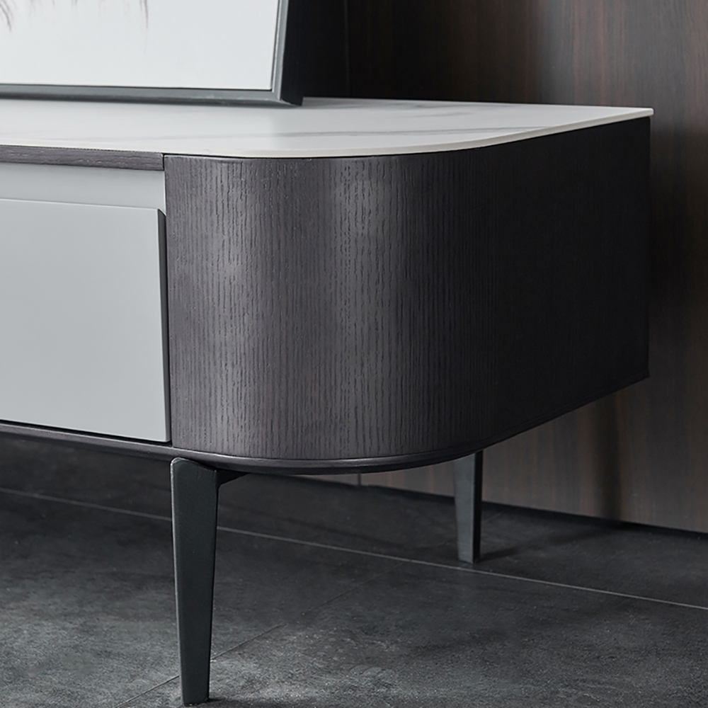 Italian Minimalist Grey TV Stand Stone Top 2-Drawer Entertainment Console for TVs window image