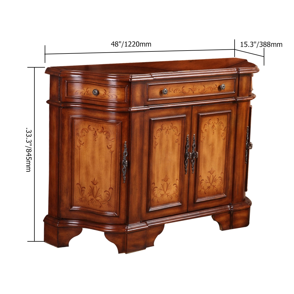 1220mm Vintage Walnut Sideboard Buffet Accent Cabinet with 4 Doors & Shelf & Drawer window image