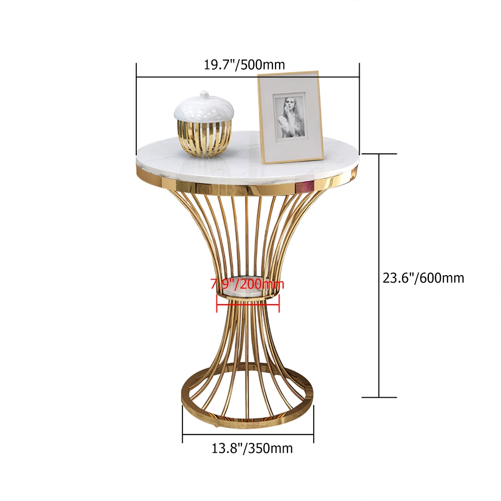 White Round Faux Marble Side Table Spiral-Shaped End Table in Gold window image