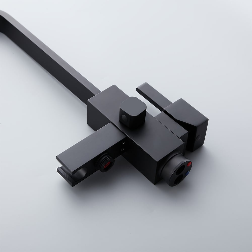 Dree Modern Matte Black Floor Mounted Freestanding Tub Faucet with Handheld Shower 1-Handle Solid Brass window image