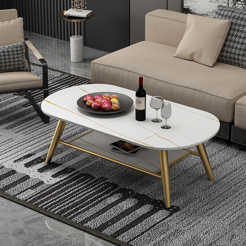 Black Coffee Table with Storage Marble Top Metal Frame window image