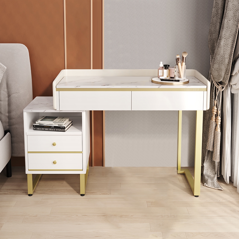 White Modern Dressing Makeup Vanity Expandable Dressing Table with Cabinet window image
