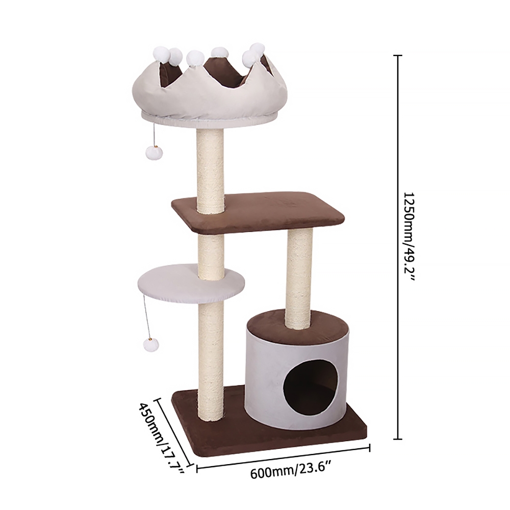 1250mm Crown 4-Tier Cat Tree with Cat Bed and Perch in Grey Scratch Post & Teasing Toy window image